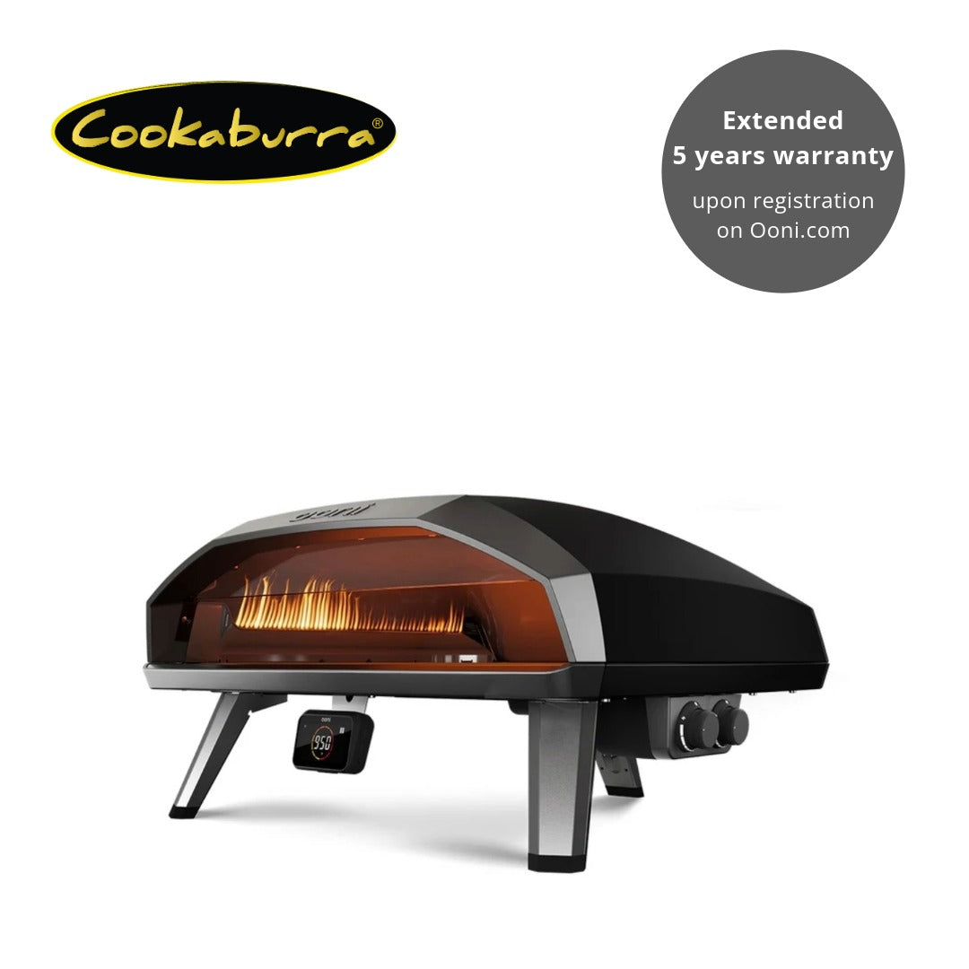 24" Ooni Koda 2 Max pizza oven cooks pizza in 60 seconds.