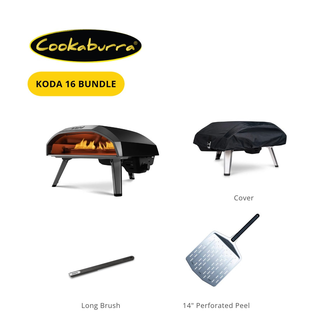 Ooni Koda 16 pizza oven bundle with cover, long pizza oven brush and 14" perforated pizza peel.