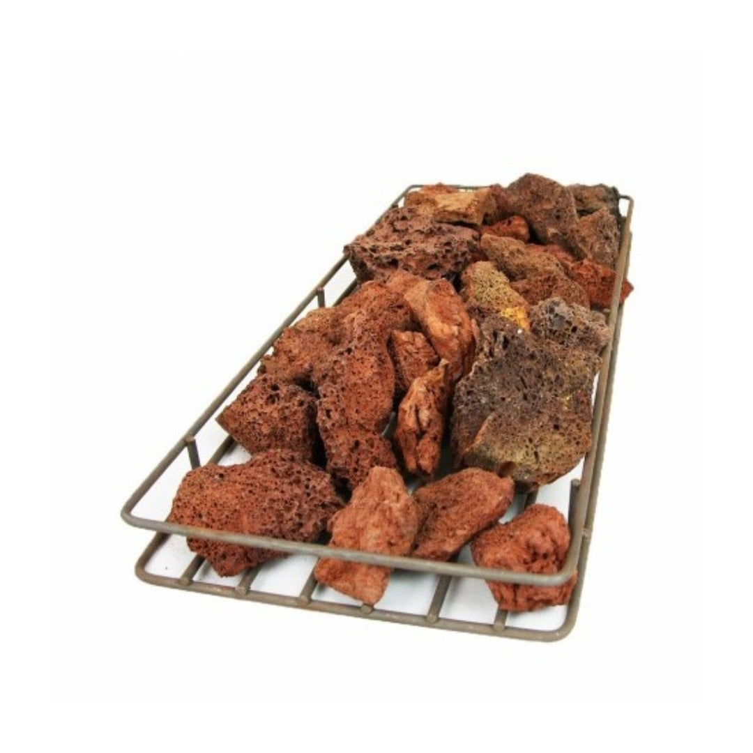 Lava rocks on a metal tray
