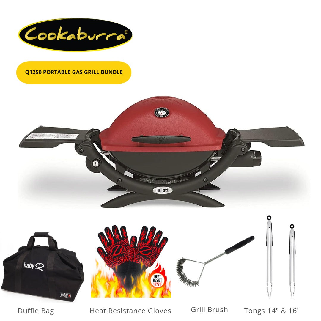 Weber Q1250 Portable Gas Grill Red Bundle